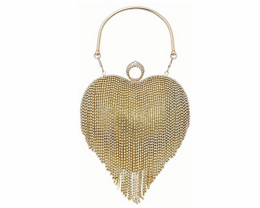 Rhinestone Fringe Heart Clutch Bag