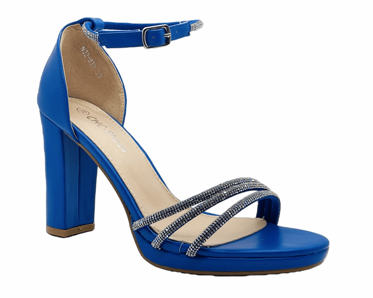 Block Heel Diamante Ankle Strap Shoes