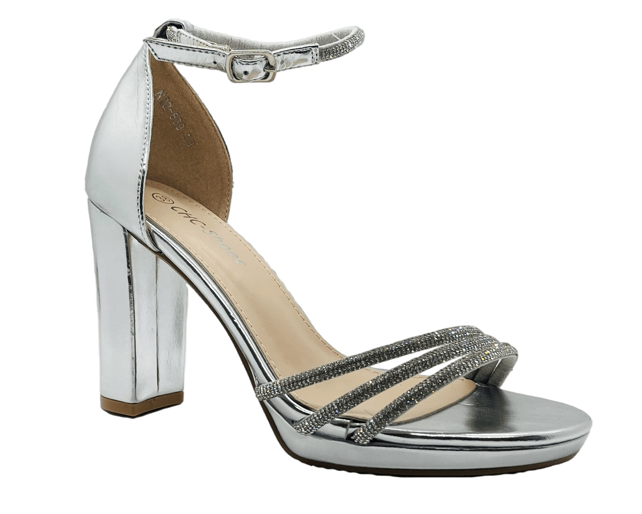 Block Heel Diamante Ankle Strap Shoes