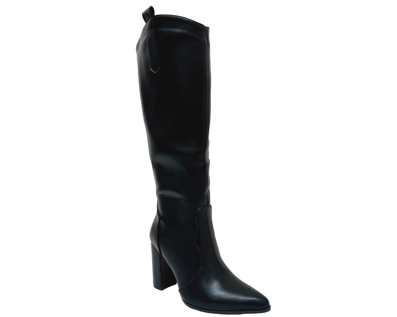 Faux Leather Knee High Block Heel Boots