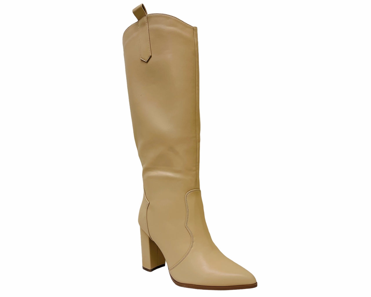 Faux Leather Knee High Block Heel Boots