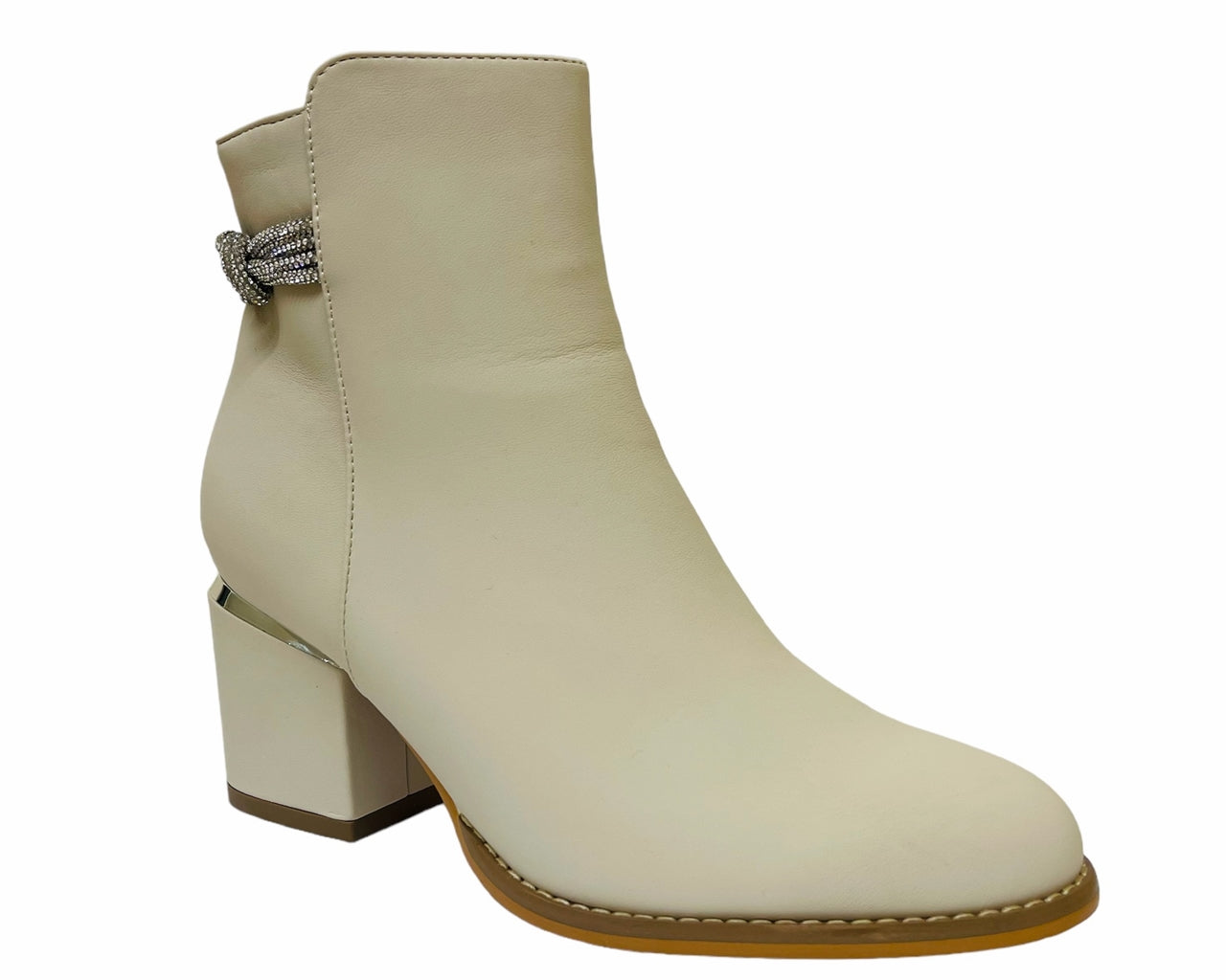 Block Heel Diamante Details Ankle Boots
