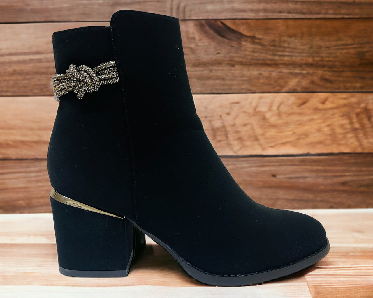 Block Heel Diamante Details Ankle Boots