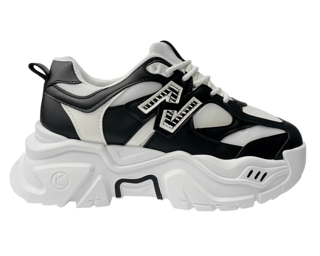 Faux Leather Chunky Sole Lace Up Trainers
