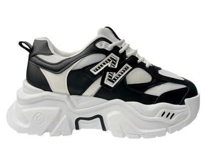 Faux Leather Chunky Sole Lace Up Trainers