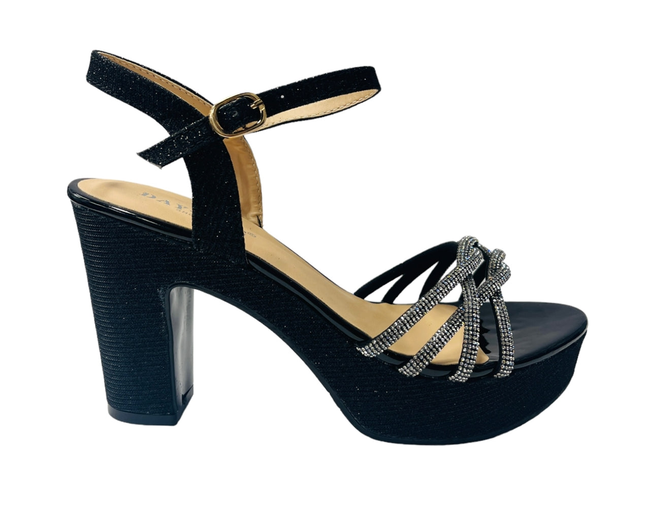 Block Heel Platform Diamante Glitter Shoes