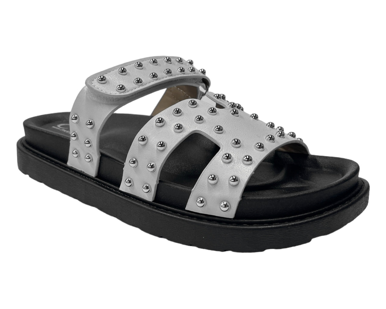Faux Leather Flat Studded Sliders