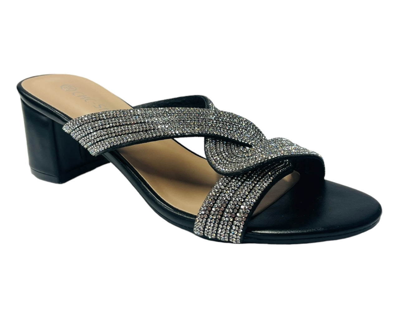 Block Heel Strap Rhinestones Sandals