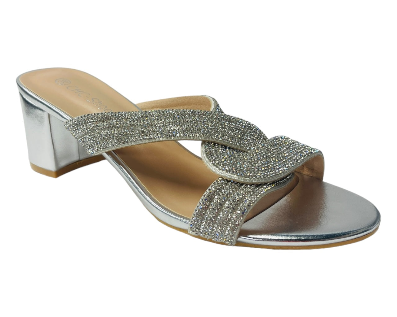 Block Heel Strap Rhinestones Sandals