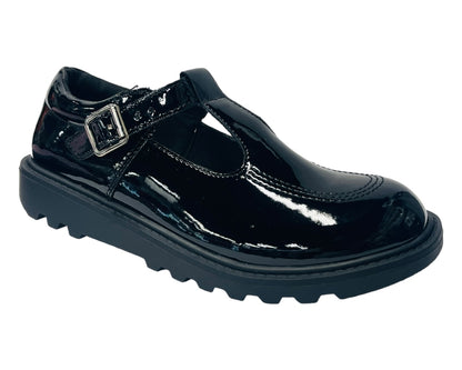 Faux Patent Leather Buckle T-Bar Flat Shoes