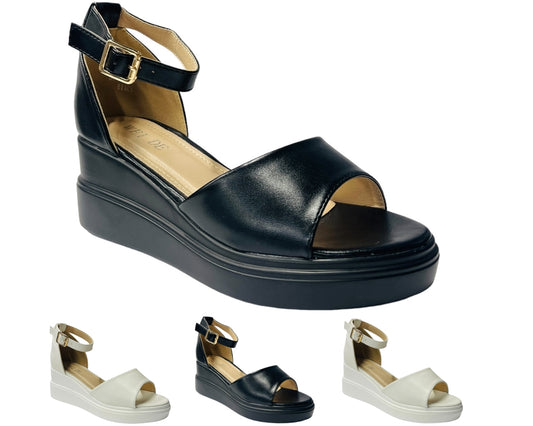 Ankle Strap Faux Leather Wedge Sandals