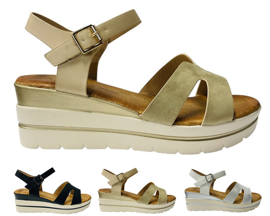 Faux Leather Ankle Strap Padded Wedge Sandals