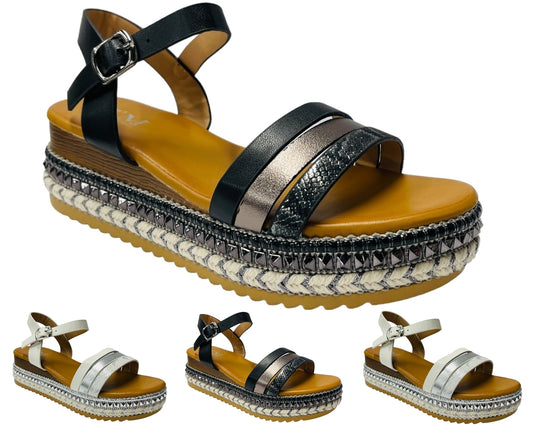 Ankle Strap Faux Leather Wedge Sandals