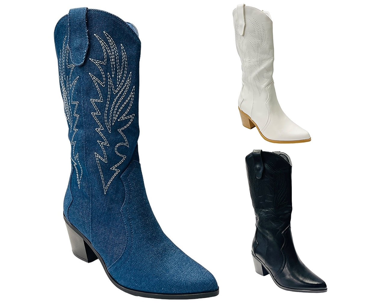 Embroidered 2 In 1 Cowboy Calf Length Boots