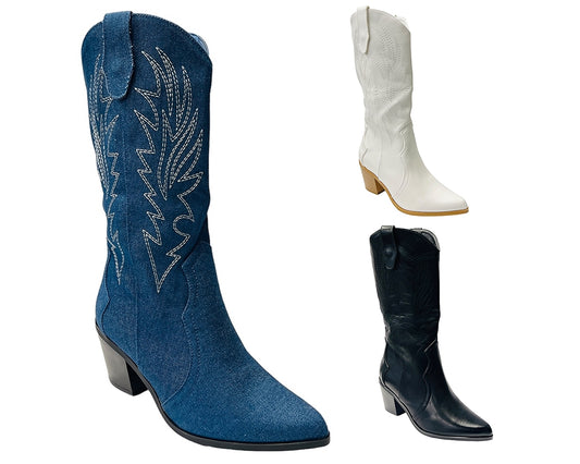 Embroidered 2 In 1 Cowboy Calf Length Boots