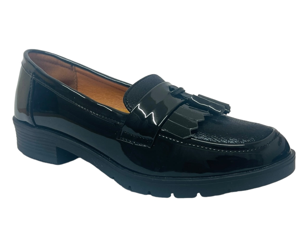 Faux Patent Leather Slip On Tassel Loafers Shoes