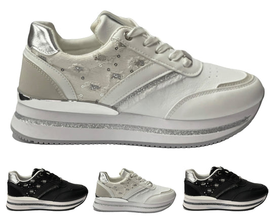 Faux Leather Chunky Sole Lace Up Trainers