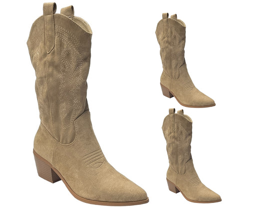 Western Embroidered Cowboy Mid Calf Boots