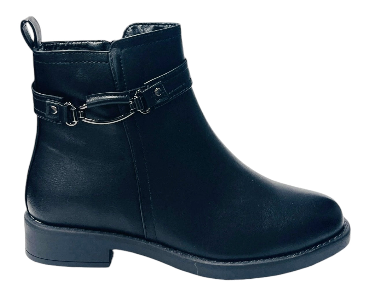Faux Leather Flat Sole Ankle Boots