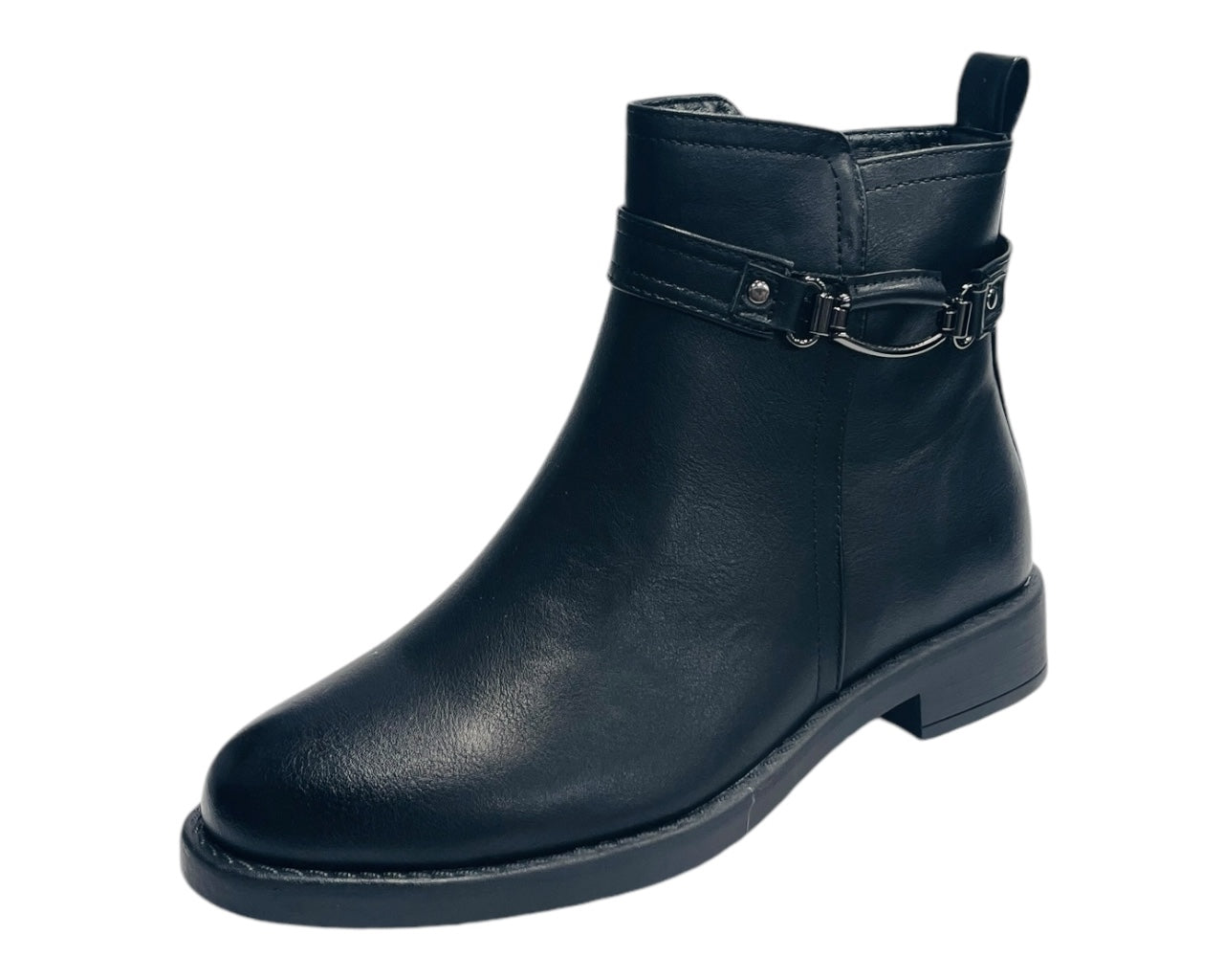 Faux Leather Flat Sole Ankle Boots