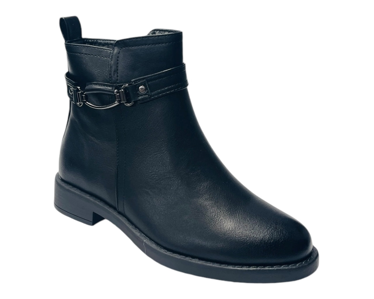 Faux Leather Flat Sole Ankle Boots