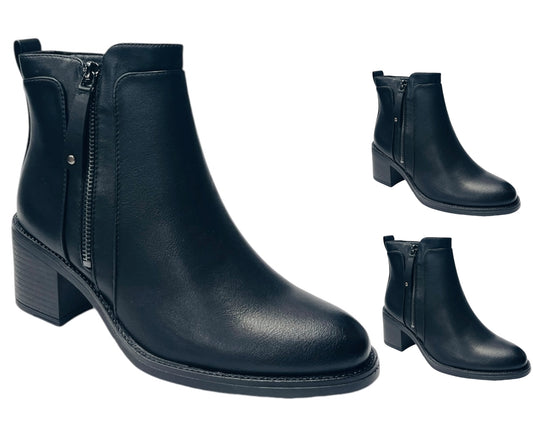 Faux Leather Block Heel Ankle Boots