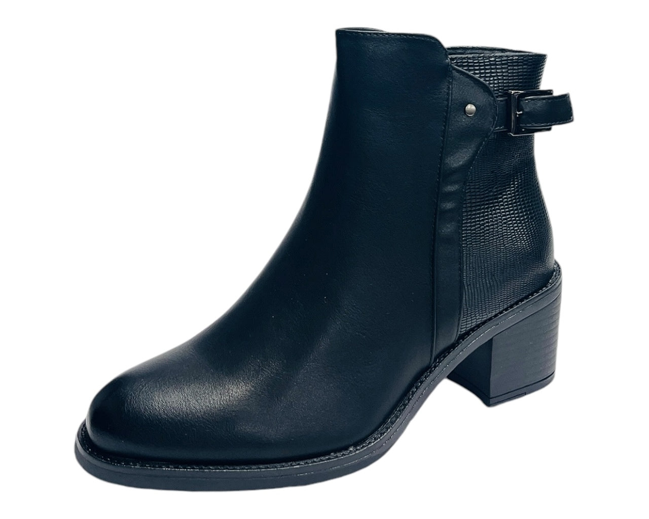 Block Heel Faux Leather Ankle Boots