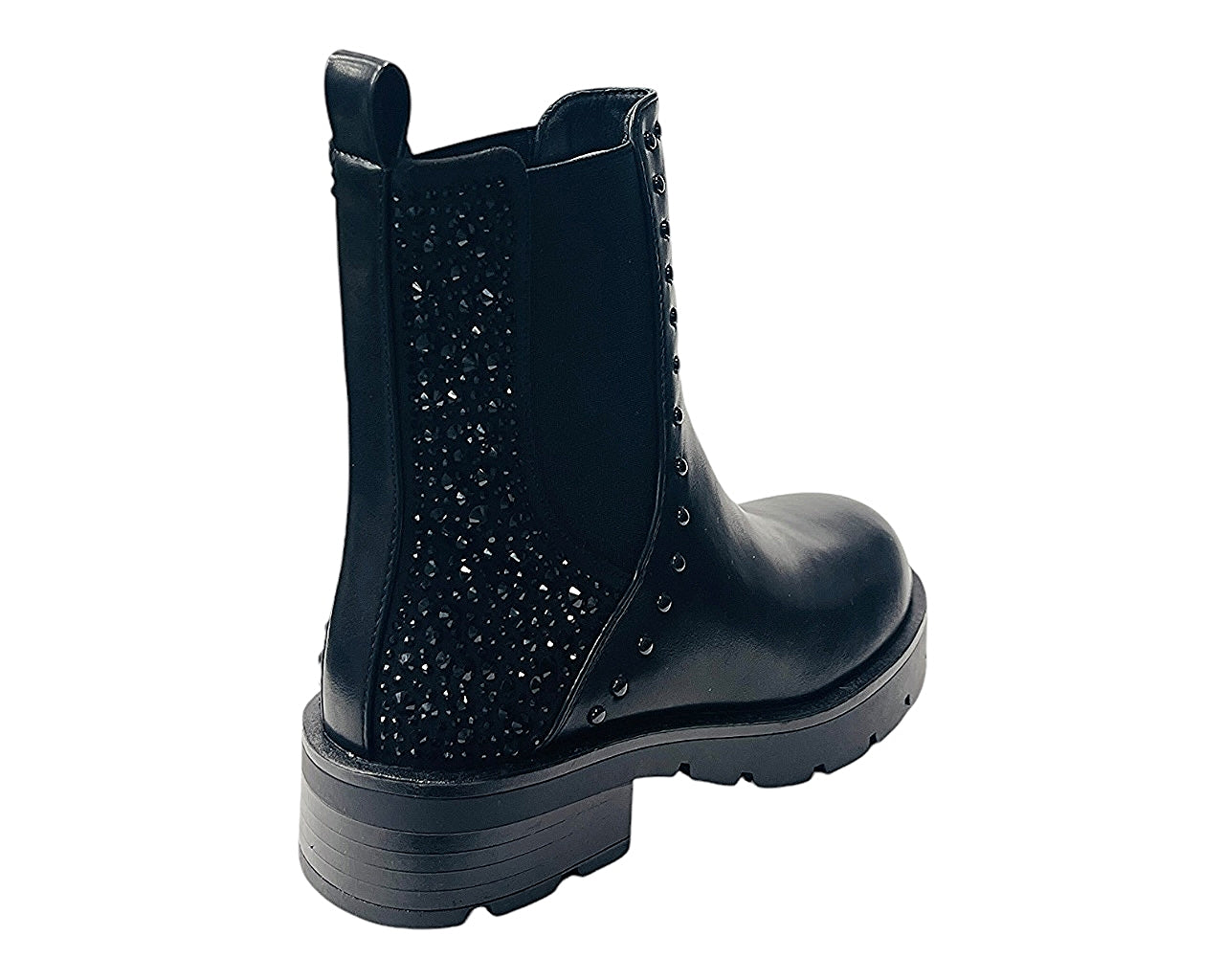 Rhinestone Faux Leather Chelsea Boots