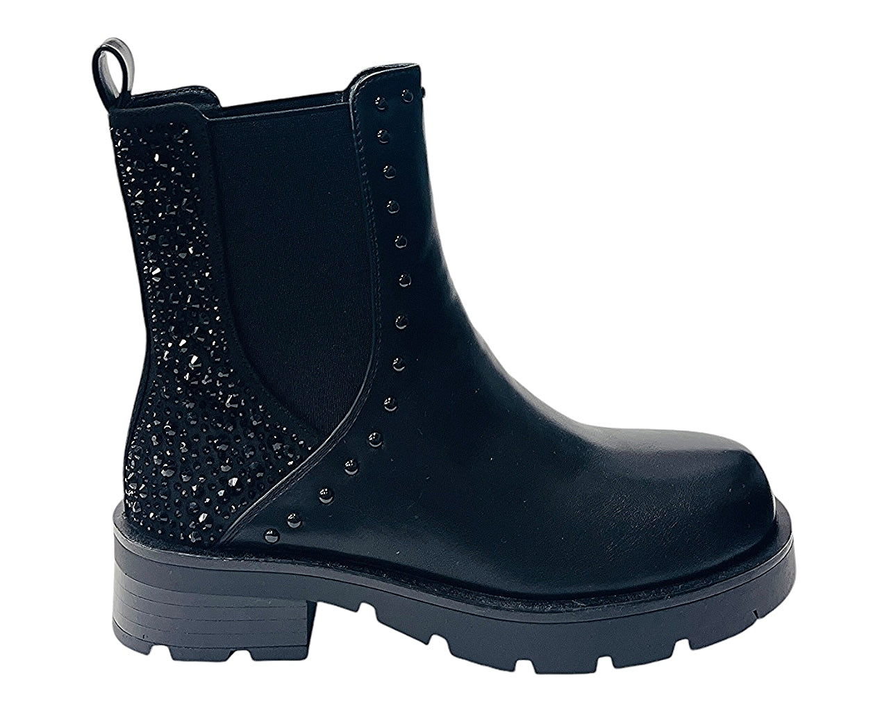 Rhinestone Faux Leather Chelsea Boots