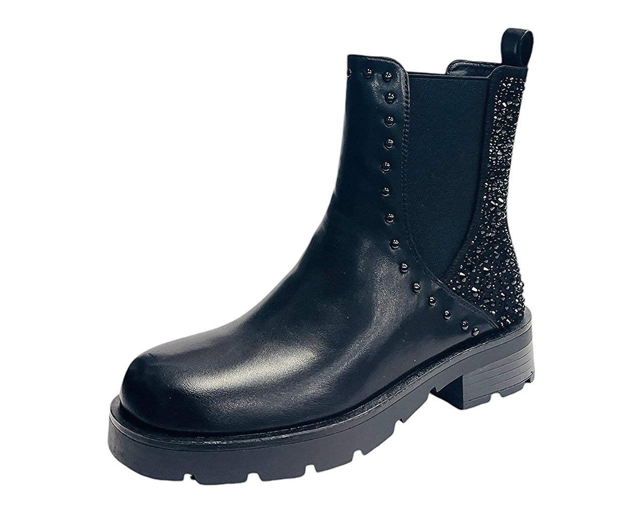 Rhinestone Faux Leather Chelsea Boots
