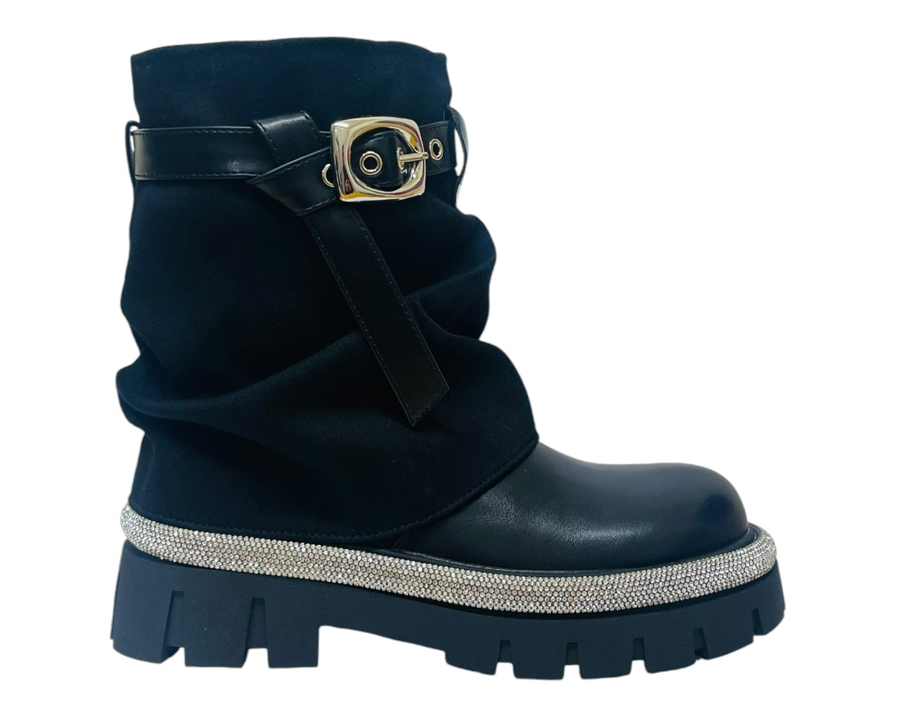 Fold Over Rhinestone Ankle Boots