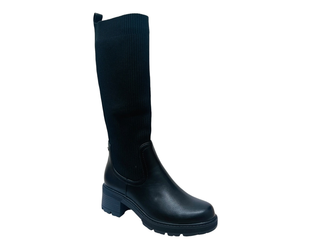 Faux Leather Knitted Knee High Boots
