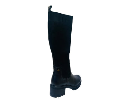 Faux Leather Knitted Knee High Boots
