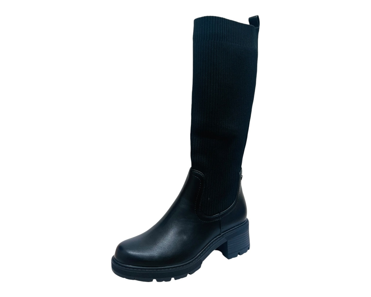 Faux Leather Knitted Knee High Boots