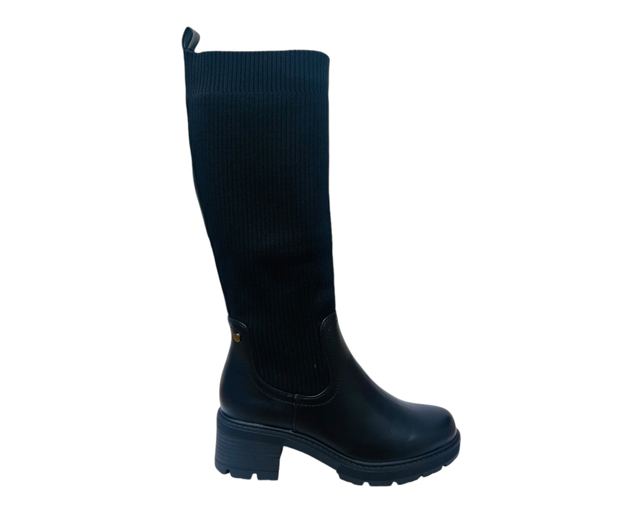 Faux Leather Knitted Knee High Boots