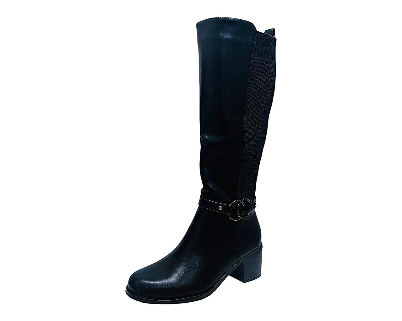 Faux Leather Block Heel Knee High Boots