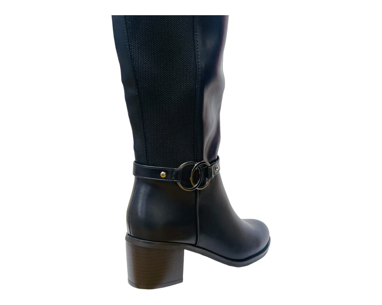 Faux Leather Block Heel Knee High Boots
