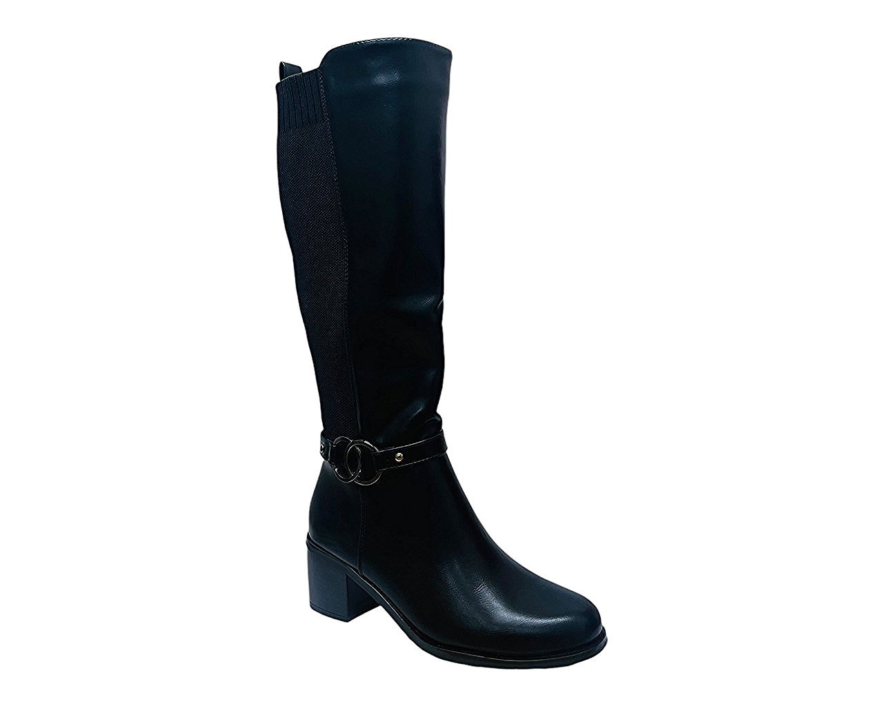 Faux Leather Block Heel Knee High Boots