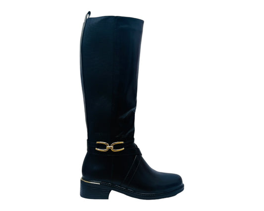 Faux Leather Full Zip Knee High Boots