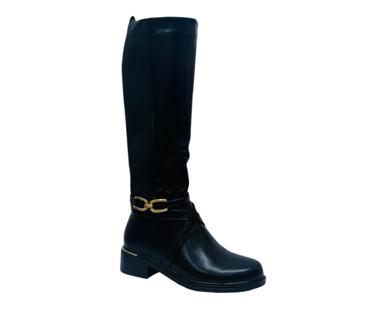 Faux Leather Full Zip Knee High Boots