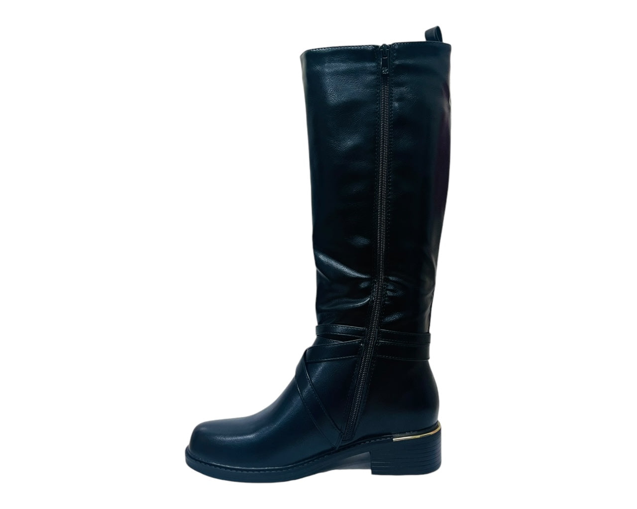 Faux Leather Full Zip Knee High Boots