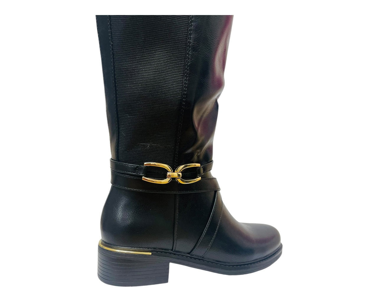 Faux Leather Full Zip Knee High Boots
