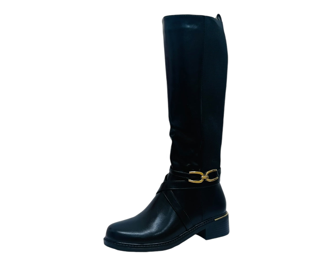 Faux Leather Full Zip Knee High Boots