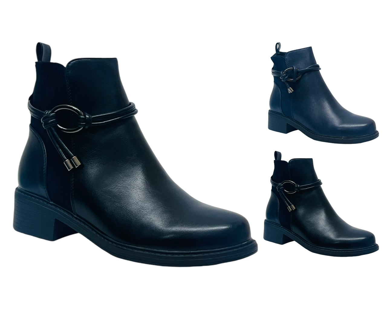 Faux Leather Zip Ankle Boots