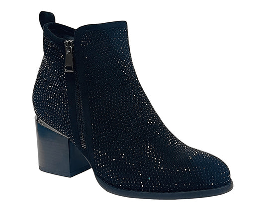 Rhinestone Block Heel Ankle Boots
