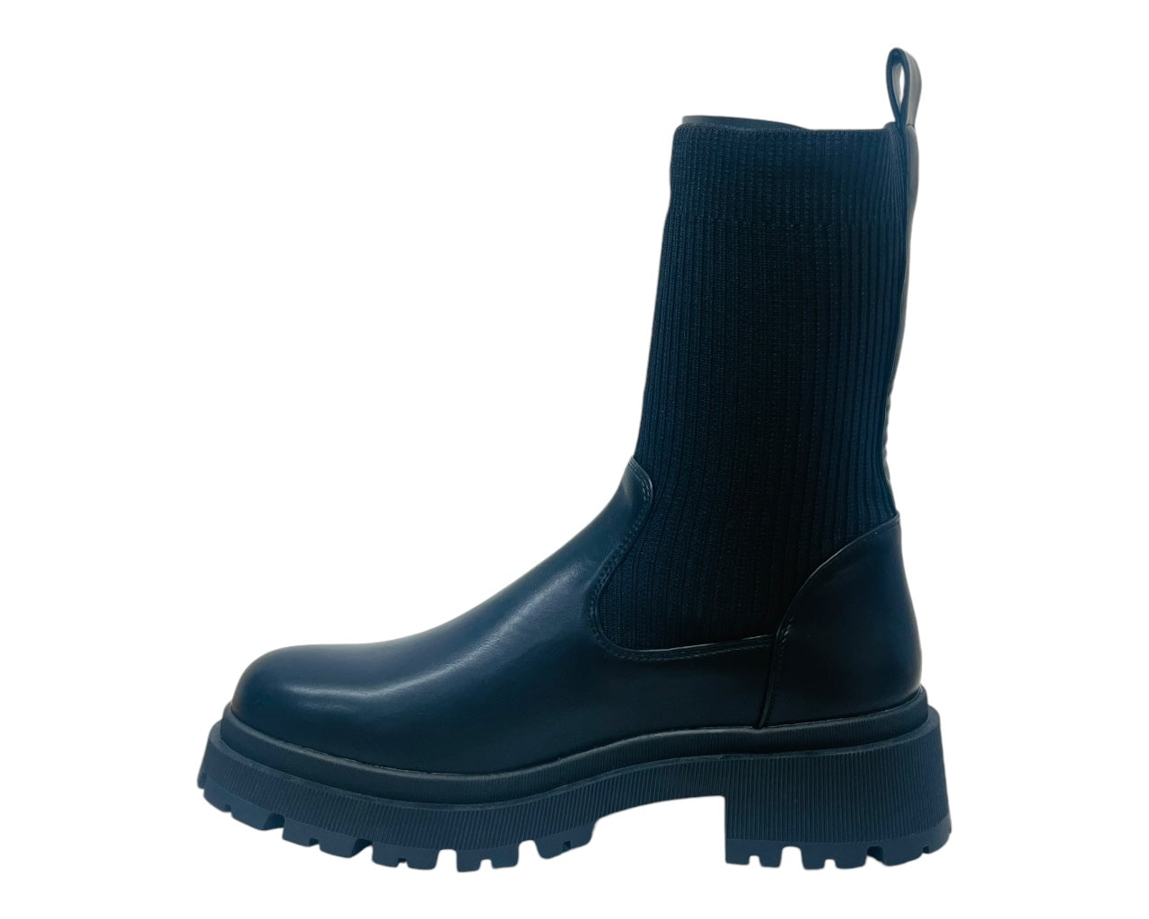 Chunky Sole Faux Leather Knitted Ankle Boots