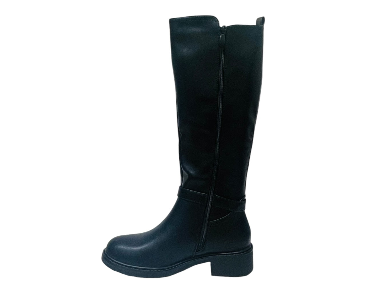 Faux Leather Full Zip Knee High Boots
