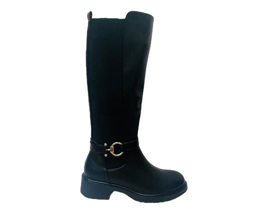 Faux Leather Full Zip Knee High Boots