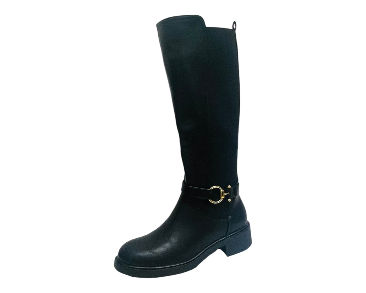Faux Leather Full Zip Knee High Boots
