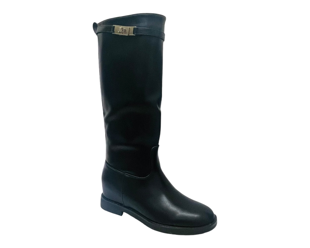 Faux Leather Full Zip Knee High Boots